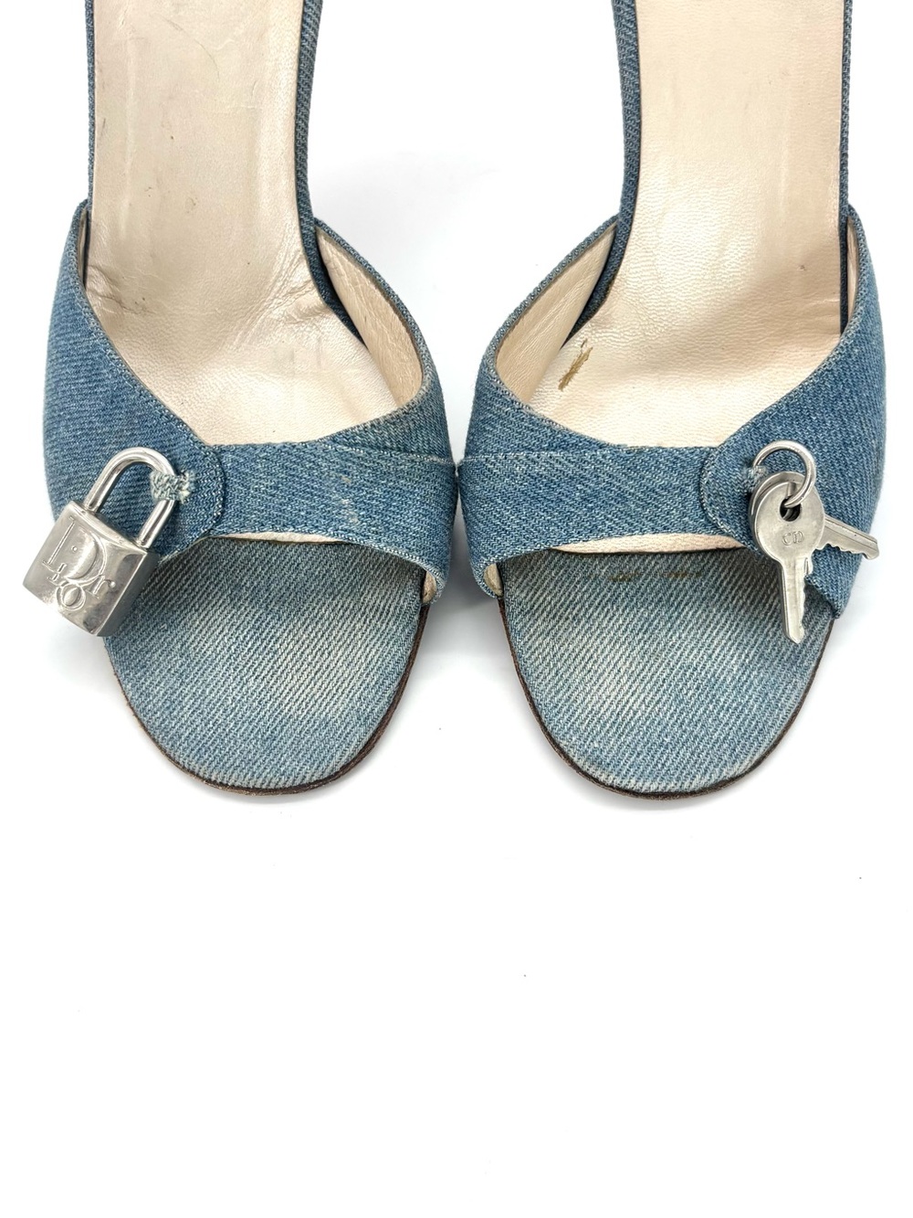 Vintage Dior John Galliano Denim Lock and Key Slip On Mules Sandals 36.5 - Picture 6 of 11